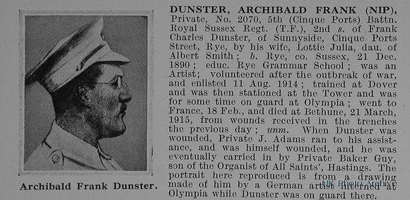 Dunster A F Pte 2070 5th Royal Sussex Regiment Obit