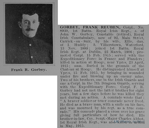 Gorbey F R Cpl 8930 1st Royal Irish Regiment Obit