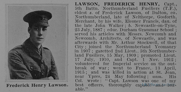 Lawson F H Captain 5th Northumberland Fusiliers Obit