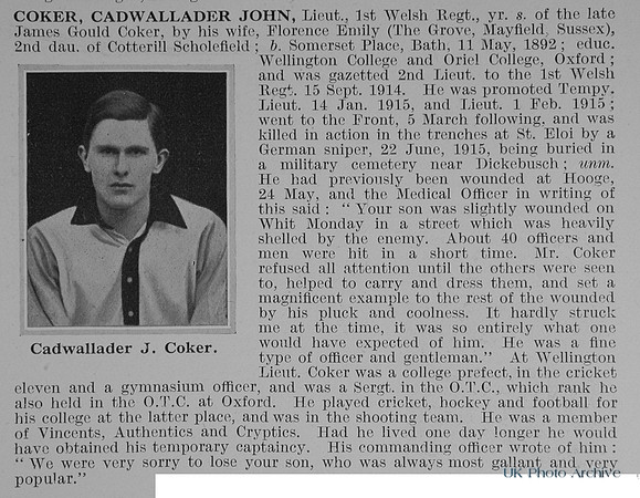 Coker C J Lt 1st Welsh Regiment Obit