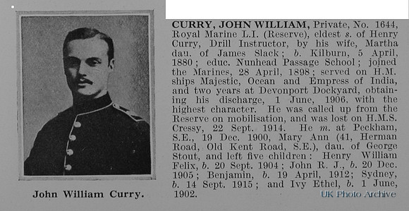 Curry J W Pte 1644 Royal Marine Light Infantry Obit