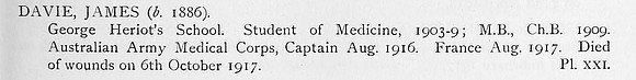 Davie J Captain Australian Army Medical Corps Obit