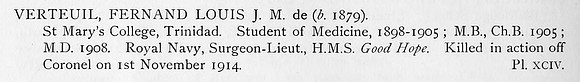 Verteuil F L Surg Lt HMS Good Hope Royal Navy Obit