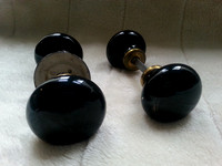 Two Pairs Of Heavy Vintage Black Porcelain Door Knobs