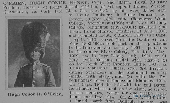 O'Brien H C H Captain 2nd Royal Munster Fusiliers Obit Part 1 De Ruvignys Roll Of Honour Vol 1