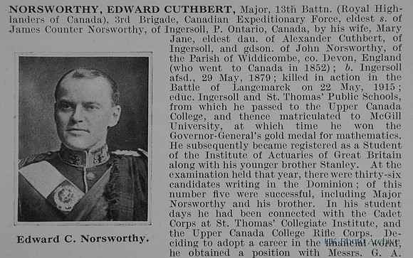 Norsworthy E C Major 13th Royal Highlanders Of Canada Canadian Expeditionary Force Obit Part 1