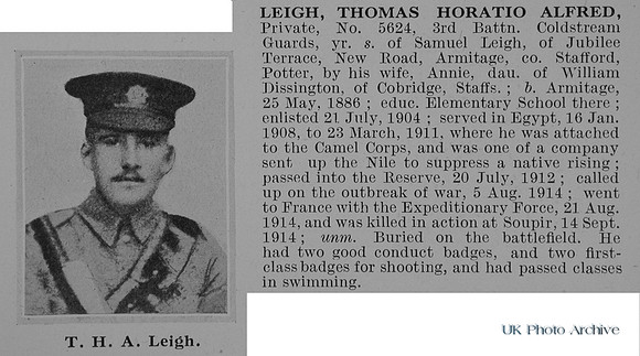 Leigh T H A Pte 5624 3rd Coldstream Guards Obit