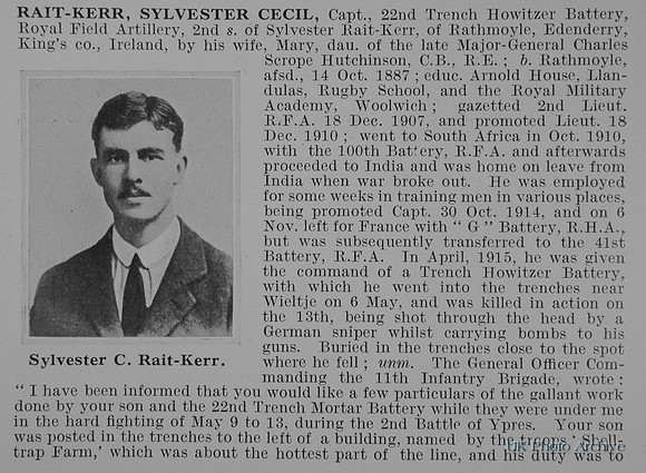 Rait-Kerr S C Captain Royal Field Artillery Obit Part 1