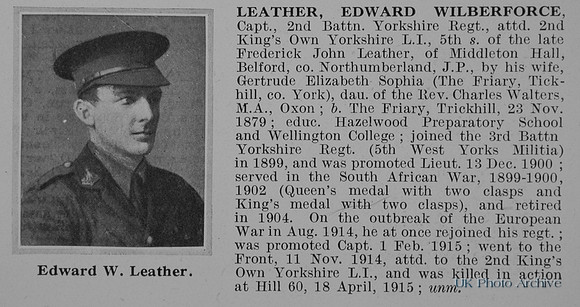 Leather E W Captain 2nd Yorkshire Regiment Obit