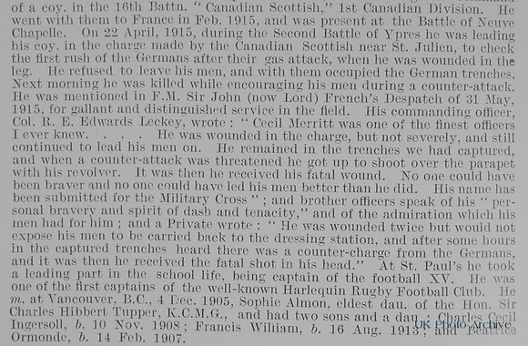 Merritt C M Captain 16th Canadian Expeditionary Force Obit Part 2