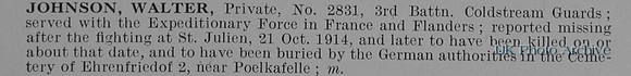 Johnson W Pte 2831 3rd Coldstream Guards Obit