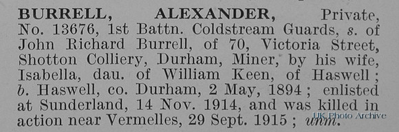Burrell A Pte 13676 1st Coldstream Guards Obit