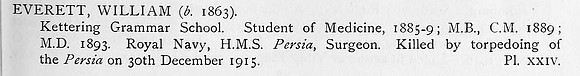Everett W Surgeon HMS Persia Royal Navy Obit