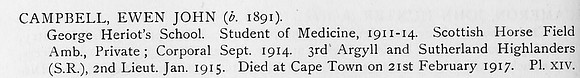 Campbell E J 2nd Lt 3rd Argyll And Sutherland Highlanders Obit