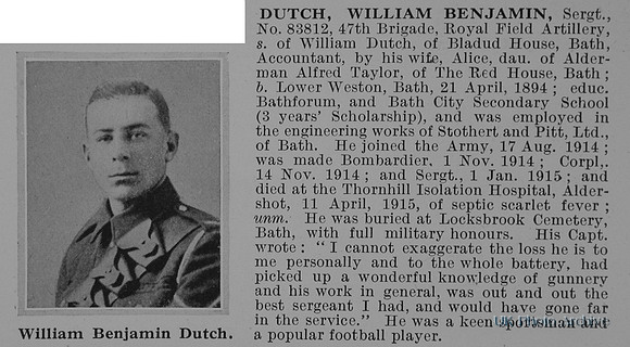 Dutch W B Sergt 83812 Royal Field Artillery Obit