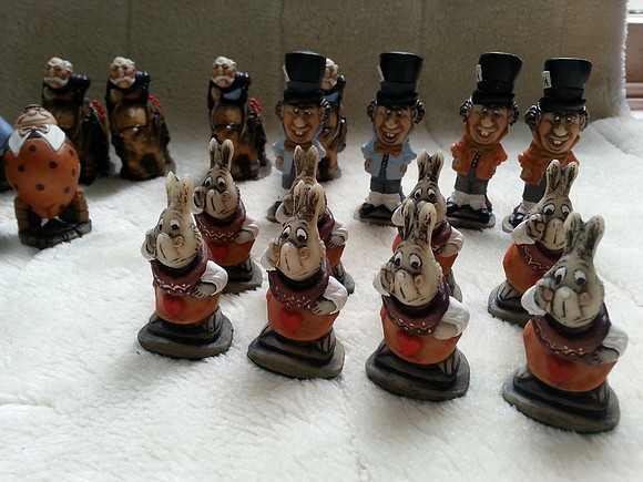Beautiful Hand Painted Alice In Wonderland Chess Set