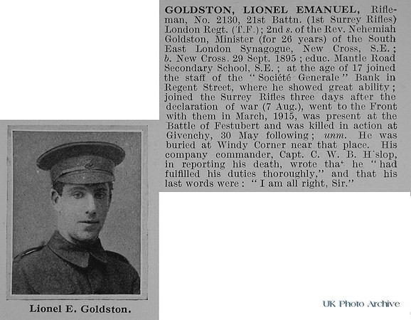 Goldston L E Rfn 2130 21st London Regiment Obit