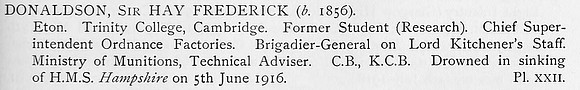 Donaldson H F Sir Obit