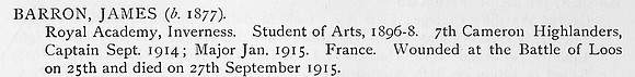 Barron J Captain 7th Cameron Highlanders