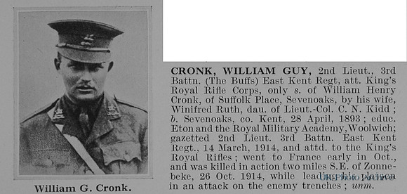 Cronk W G 2nd Lt 3rd East Kent Regiment Obit