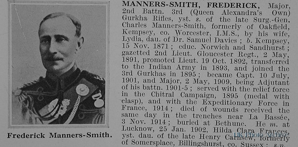 Manners-Smith F Major Indian Army Obit De Ruvignys Roll Of  Honour Vol 1