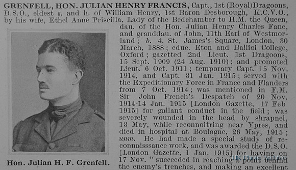 Grenfell J H F Captain Hon DSO 1st Dragoons Obit Part 1