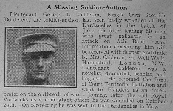 Calderon G Lt 9th Oxford & Bucks LI The War Illustrated 7th Aug 1915