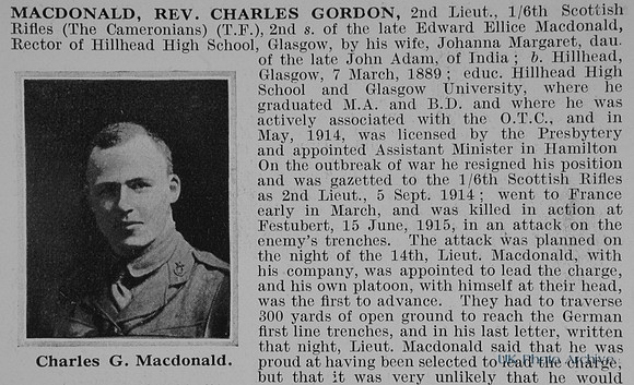 MacDonald C G 2nd Lt 6th Cameronians Obit Part 1