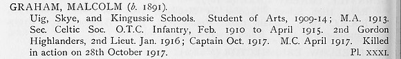 Graham M Captain MC 2nd Gordon Highlanders Obit