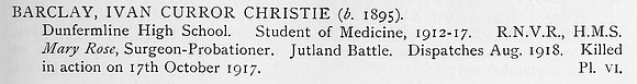 Barclay I C C Surgeon Probationer HMS Mary Rose Royal Navy Obit