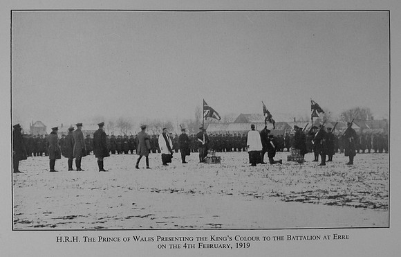 HRH The Prince Of Wales Presenting The Kings Colours To The Battalion At Erre 4th Feb 1919