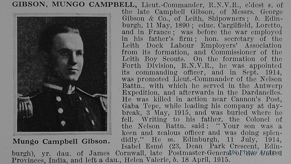 Gibson M C Lt Comm Nelson Btn Royal Naval Volunteer Reserve Obit