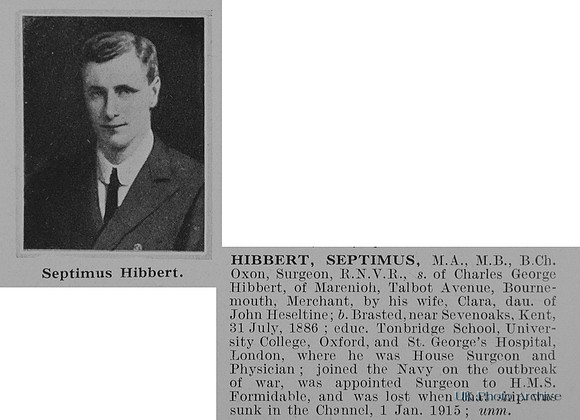 Hibbert S Surgeon HMS Formidable Royal Navy Obit