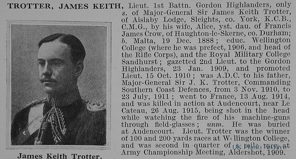 Trotter J K Lt 1st Gordon Highlanders Obit De Ruvigny's Roll Of Honour Vol 1