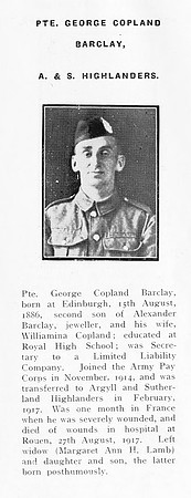 Barclay G C Pte S-21179 11th Argyll And Sutherland Highlanders