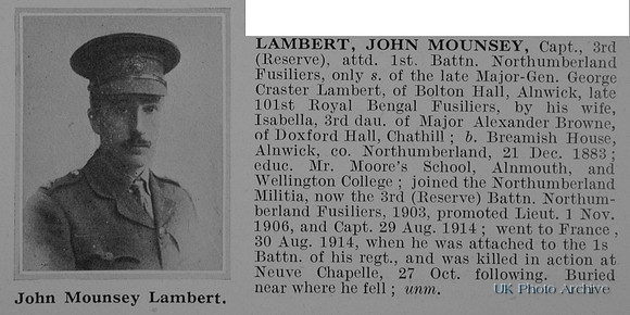 Lambert J M Captain 1st Northumberland Fusiliers Obit