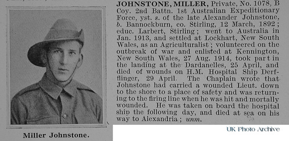 Johnstone M Pte 1078 2nd Australian Imperial Force Obit