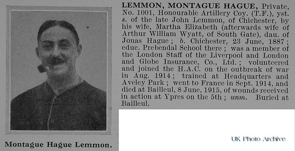Lemmon M H Pte 1001 Honourable Artillery Company Obit