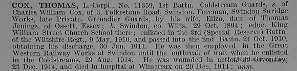 Cox T LCpl 11359 1st Coldstream Guards Obit