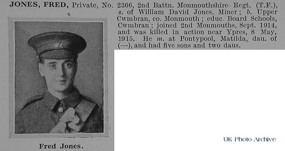 Jones F Pte 2366 2nd Monmouthshire Regiment Obit
