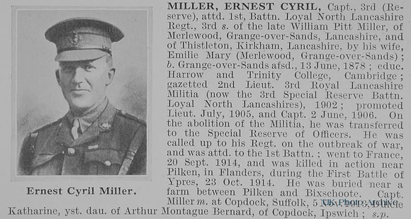 Miller E C Captain 1st Loyal North Lancs Regiment Obit