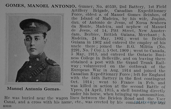 Gomes M A Gnr 40530 Canadian Field Artillery Obit