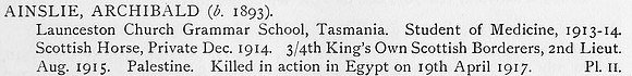 Ainslie A 2nd Lt 4th Kings Own Scottish Borderers