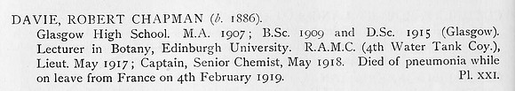 Davie R C Captain Royal Army Medical Corps Obit