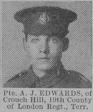 Edwards A J Pte 19th London Regiment The Vivid 27th Feb 1915