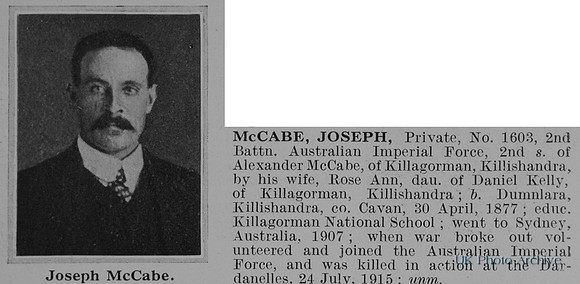 McCabe J Pte 1603 2nd Australian Imperial Force Obit