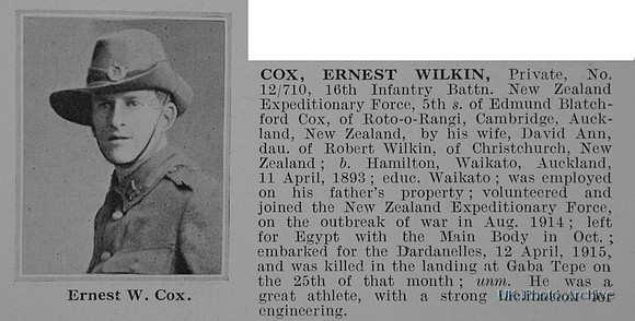 Cox E W Pte 12-710 16th Inf Btn NZEF Obit