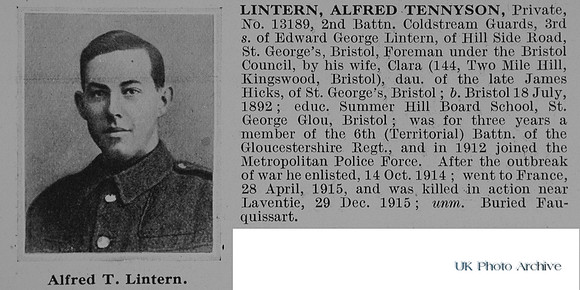 Lintern A T Pte 13189 2nd Coldstream Guards Obit