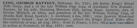 Ling G B Rfn Y211 4th Kings Royal Rifle Corps Obit