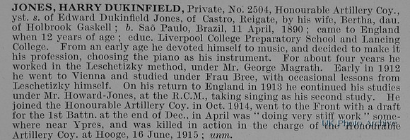 Jones H D Pte 2504 Honourable Artillery Company Obit